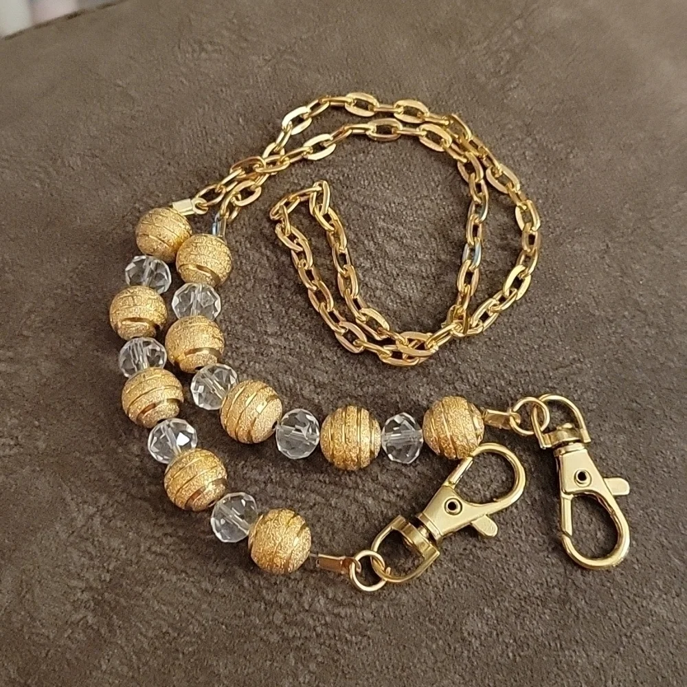 3/$20 𝅺Two Goldtone Beaded Chain Double Clasp Pocket Wallet Mask Purse